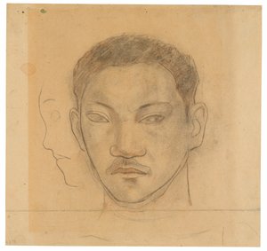 Huvud av en Tahitian med profil av andra huvudet till höger om honom av Paul Gauguin