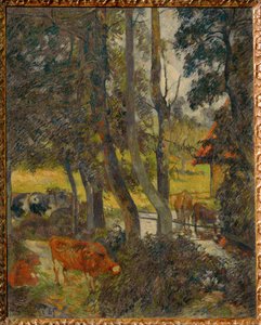 Landskap i Normandie med damm (målning på duk) av Paul Gauguin