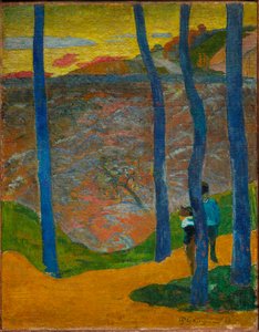 De blå träden. Du kommer att passera, den vackra. Blåträd. Din tur kommer, min skönhet!, 1888. av Paul Gauguin