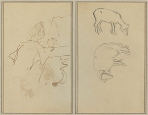 Man som spelar piano; Två får [verso] av Paul Gauguin