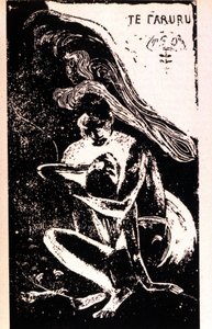 Paul Gauguin "" Te Faruru""" (de älskar). Xylografi av den tahitiska perioden av Paul Gauguin (1848 - 1903). 1891 - 1897. av Paul Gauguin