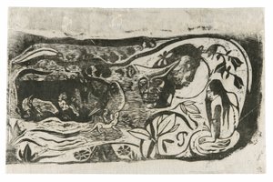 Tallrik med Head of a Horned Devil, från Suite of Late Wood-block Prints av Paul Gauguin