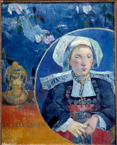 Porträtt av den vackra Angele A Bretonne i traditionell kostym - Porträtt av Madame de Satre (1868-1932) hotellägare i Pont Aven (Pont-Aven) - Målning av Paul Gauguin (1848-1903) 1889 Sön 0,92 x 0,73 m Paris, musee d