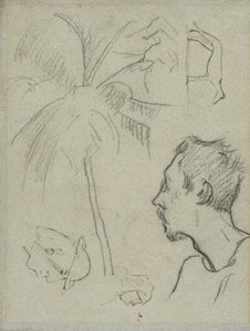 Profil av Charles Laval med palmträd och andra skisser av Paul Gauguin