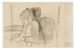 Sittande tahitisk kvinna (recto), skisser av tuppar och kycklingar (verso) av Paul Gauguin