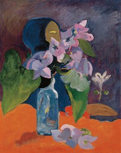 Stilleben med blommor och idol av Gauguin, Paul Eugene Henri (1848-1903). Olja på duk, ca 1892, Mått: 40,3x32. Kunsthaus Zuerich av Paul Gauguin