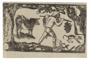Tahitian Carrying Bananas, från Suite of Late Wood-block Prints av Paul Gauguin