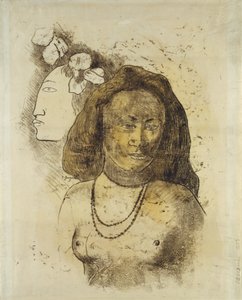 Tahitisk kvinna med ond ande, ca 1899-1900 (monotyp med akvarell på papper) av Paul Gauguin