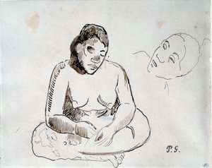 Tahitisk kvinna sitter Bläckstudie av Paul Gauguin (1848-1903) 1800-talets Paris, Louvren av Paul Gauguin