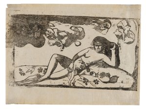 Te arii vahine-opoi (Kvinna med mangoträd), från sviten med sena träsnitt av Paul Gauguin