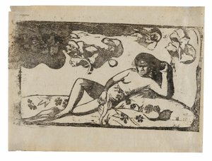 Te arii vahine-opoi (Kvinna med mangoträd), från sviten med sena träsnitt av Paul Gauguin
