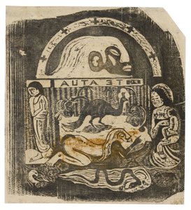 Te atua (The God), från sviten med sena träblockstryck av Paul Gauguin