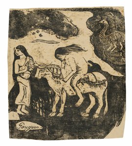 The Rape of Europa, från sviten med sena träblockstryck av Paul Gauguin