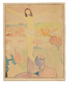 Den gula Kristus (recto), Kvinnlig badare vadar genom en bäck av Paul Gauguin