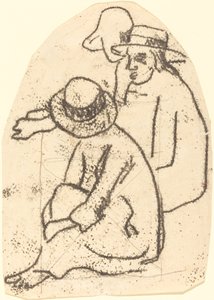 Three Tahitians (Studie för "The Sister of Charity") av Paul Gauguin