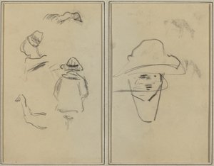 Två bretonska figurer och studier av två gäss; Man som bär hatt [verso] av Paul Gauguin