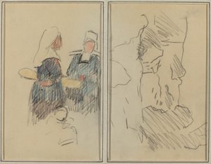 Två bretonska kvinnor; Landskap [recto] av Paul Gauguin