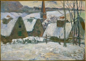Bretonsk by under snön (olja på duk) av Paul Gauguin