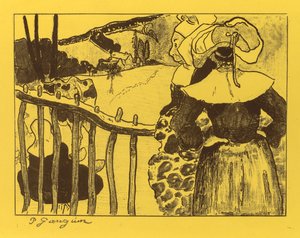 Volpini Suite: Breton Women by a Gate av Paul Gauguin