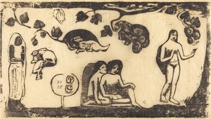 Kvinnor, djur och lövverk Kvinnor, djur och bladverk, 1895 eller senare. av Paul Gauguin