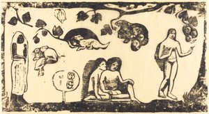 Kvinnor, djur och lövverk Kvinnor, djur och bladverk, 1895 eller senare. av Paul Gauguin