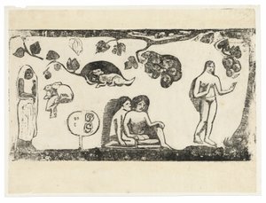 Kvinnor, djur och lövverk, från Suite of Late Wood-block Prints av Paul Gauguin