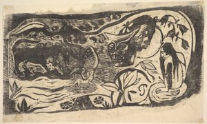 Träsnitt med behornat huvud, 1898-99. av Paul Gauguin