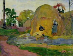 Gula höstackar, eller Golden Harvest, 1889 av Paul Gauguin
