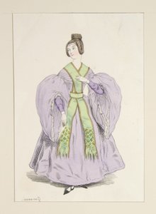 På kvällen. (Mars 1835.) Klänning av sidenmuslin... av Paul Gavarni