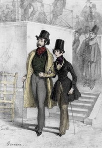 Porträtt av författaren George Sand (1804-1876) Aurore Dupin, Baronne Dudevant, student i Paris, iklädd pojken Teckning av Paul Gavarni (1804-1866)
