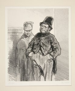Sevigne och hans fru tar barnen (sic) till avvänjning. av Paul Gavarni