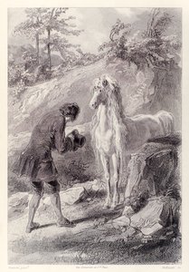 Hästen stannade och stirrade på mig, från French Edition av Gullivers Travels av Jonathan Swift av Paul Gavarni