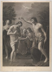Kristi dop, Johannes Döparen till höger och Kristus till vänster med sin ..., ca. 1815-72. av Paul Gleditsch