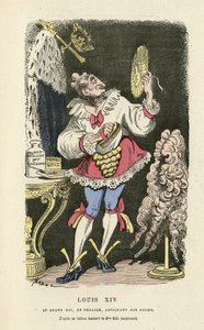 Illustration av Hadol (1835-1875) i Histoire de France tintamarresque, ca. 1880 - Smink, Gammal regim, Sol, Peruk - Ludvig XIV