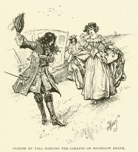 Claude du Vall dansar Coranto på Hounslow Heath (gravyr)
