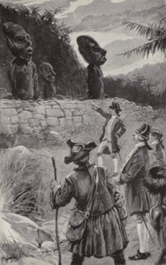 Undersöker statyerna på Påskön (litho) av Paul Hardy