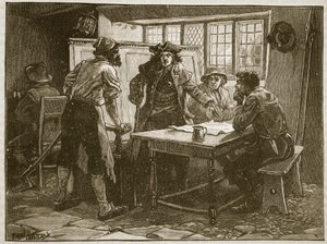 Kaptenen från Nottingham och agitatorerna vid White Horse, illustration från Cassells illustrerade historia av England (sepiafoto).