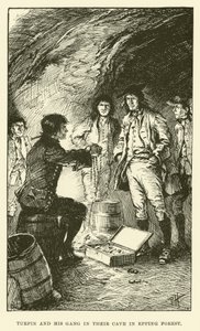 Turpin och hans gäng i deras grotta i Epping Forest (gravyr)