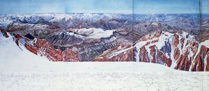 Panoramautsikt över toppen av Pelvoux (sommet du Pelvoux) i Massif des Ecrins, franska alperna (fotogravyr) (se även 404291) av Paul Helbronner