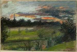 Blå och orange himmel av Paul Huet