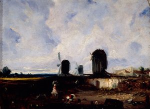 Väderkvarnar på slätterna i Montrouge, ca 1820 (olja på duk) av Paul Huet