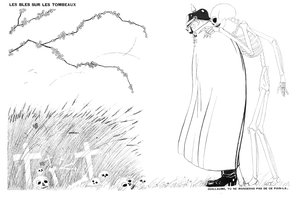 Döden säger till kejsar Wilhelm att han aldrig kommer att äta bröd som är tillverkat av vete som odlats på franska soldaters lik och gravar, 13 april 1916.