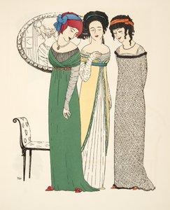 Tre aftonklänningar från puben Les Robes de Paul Poiret. 1908 (stenciltryck)