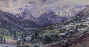 En alpin utsikt (akvarell)