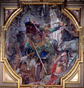 Synen av Saint Hubert, som gick på jakt i en skog, ser mirakulöst Gud uppenbara sig i form av ett rådjur. Canvas marouflee av Paul Jacques Aime Baudry (1828-1886) 1882 Sön. 2,3x2,06 m Chantilly, Musee Conde av Paul Jacques Aimé Baudry