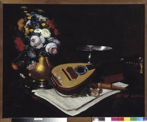 Stilleben med mandolin Målning av Paul Joret (1800-talet) 1800-talet Obligatoriskt omnämnande: Samlingsstiftelsen angående de Provence, Marseille av Paul Joret