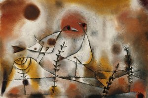 Snökycklingar; Schneehuhn, ca 1920 (gouache, penna och bläck och pensel på papper) av Paul Klee