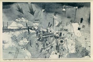 Utsikt över den allvarligt hotade staden Pintz av Paul Klee