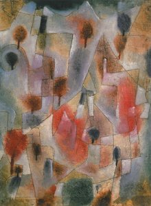 landskap med blå och röda träd, 1920. av Paul Klee