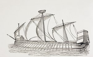 16th Century Three Masted Galley med fyrkantiga segel. av Paul Lacroix
